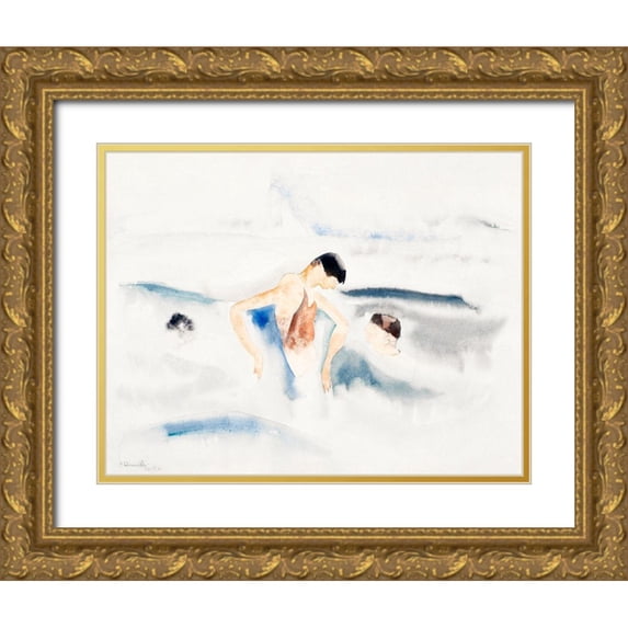 Demuth, Charles 18x15 Gold Ornate Wood Framed with Double Matting Museum Art Print Titled - Three Figures in Water