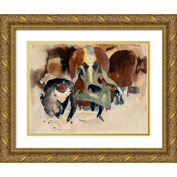 Demuth, Charles 32x25 Gold Ornate Wood Framed with Double Matting Museum Art Print Titled - Scene after Georges Stabs Himself with the Scissors