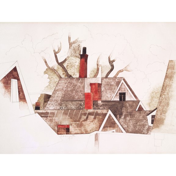 Demuth Red Chimneys Rooftops Painting Extra Large Art Print Wall Mural Poster Premium XL