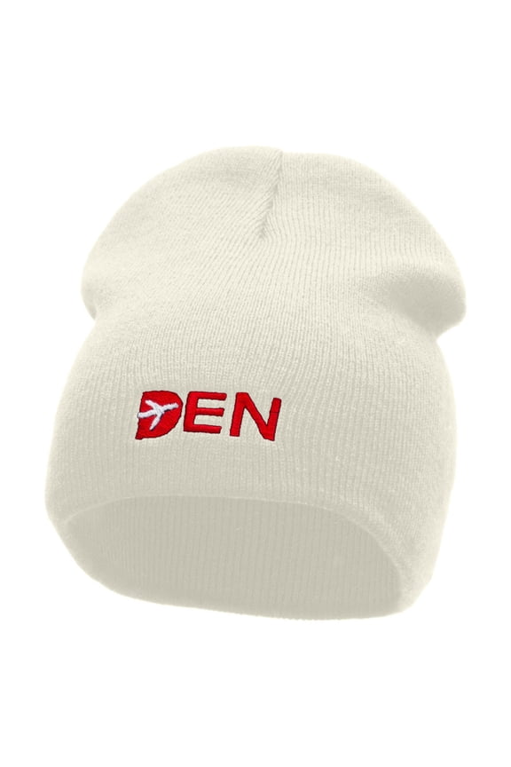 Den Embroidered 8 inch Acrylic Short Blank Beanie - White OSFM