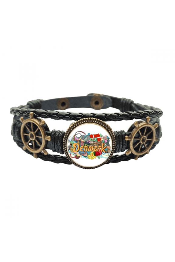 Den Nye Havn Frederiksborg Castle Denmark Leather Braided Ocean Bracelet Wristband