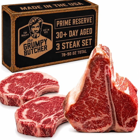 Den's Hot Dogs Prime Reserve 1 T-Bone Steak and 2 Bone-In Ribeye Steaks, 3 Pack - USDA Prime 30 Day Aged Beef - Steakhouse-Portion Cut