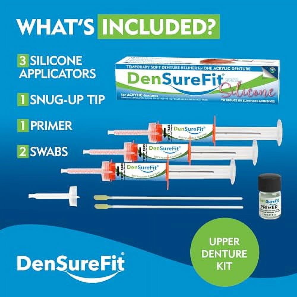 DenSureFit Upper Denture Reline Kit, Soft Silicone Denture Repair Kit, Refit and Tighten Denture Liner, Denture Care Kit