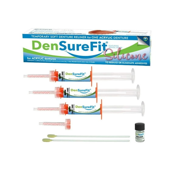 DenSureFit Upper Denture Reline Kit, Soft Silicone Denture Reliner Repair and Care Combo Kit with Extra Comfort Liner, Refit and Tighten for a Secure, Comfortable Fit