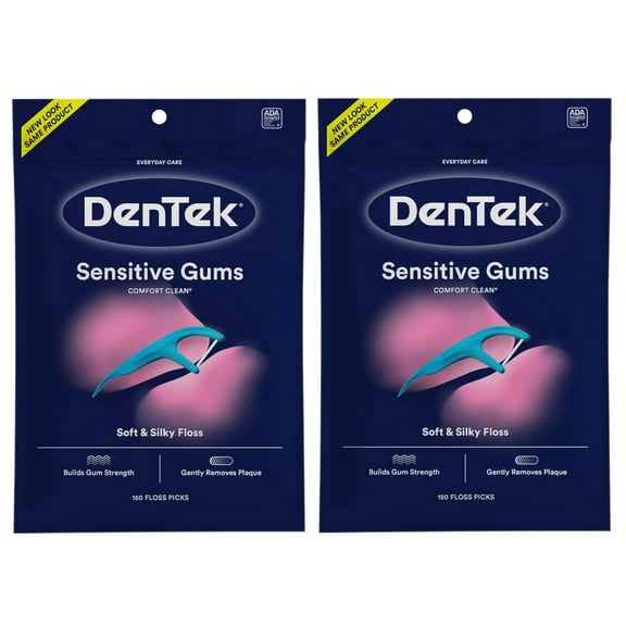 DenTek Sensitive Gums Floss Picks, Comfort Clean Soft & Silky Floss, 150 Count (2 Pack)