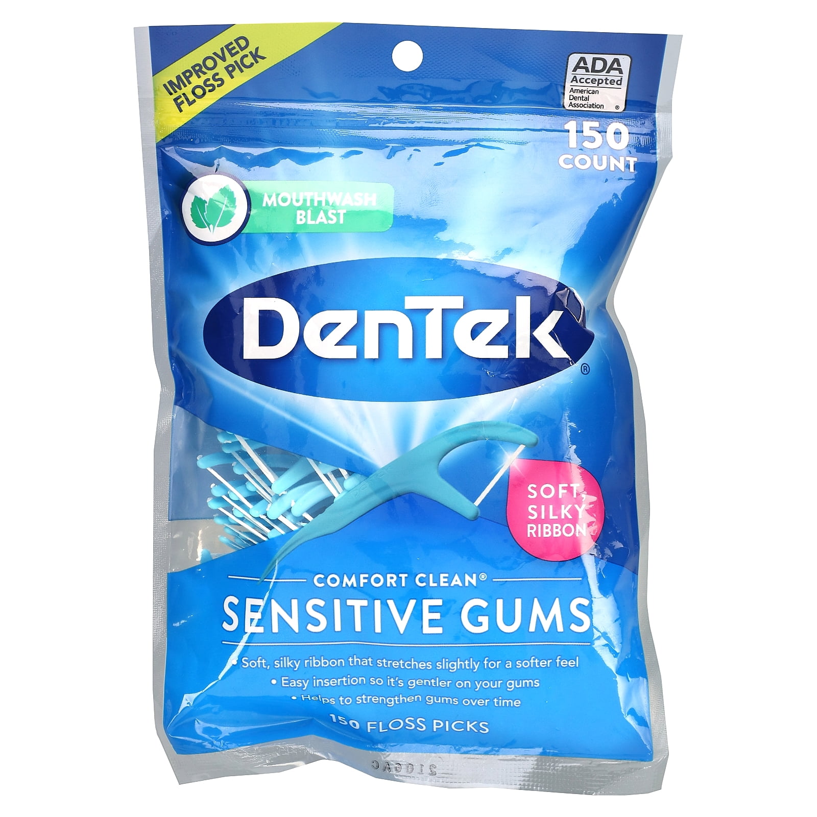 DenTek, Comfort Clean, Sensitive Gums Floss Picks, Mouthwash Blast, 150