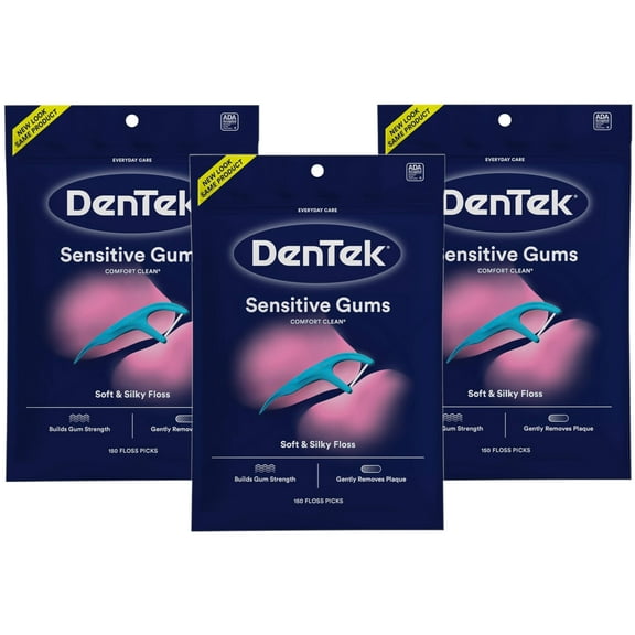DenTek Comfort Clean Sensitive Gums Floss Picks, Soft & Silky Ribbon, 150 Count, - 3 Pack