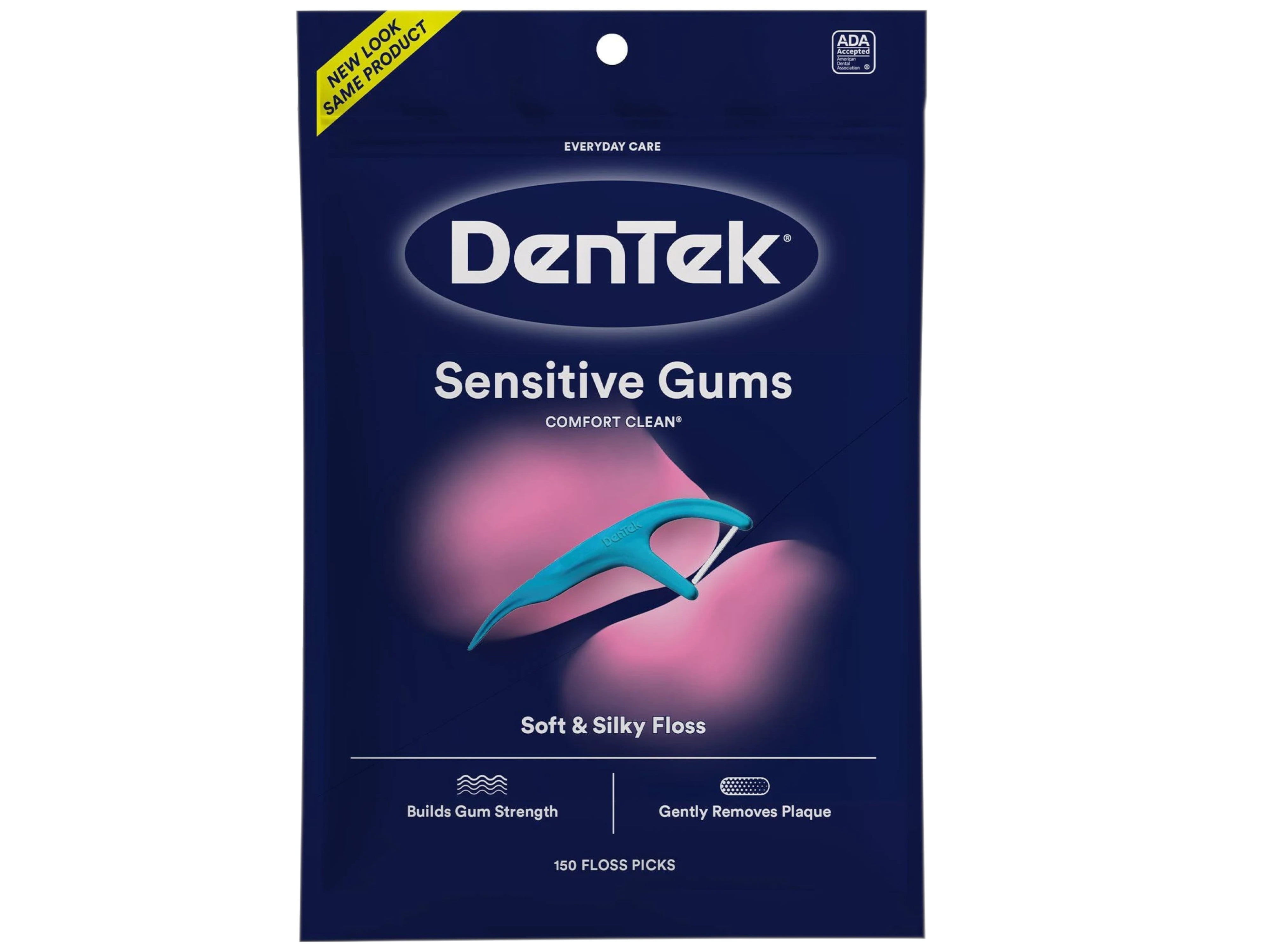 DenTek Comfort Clean Sensitive Gums Floss Picks, Soft & Silky Ribbon, 150 Count, 6 Pack