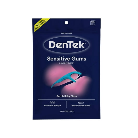 DenTek Comfort Clean Sensitive Gums Floss Picks, Soft & Silky Ribbon, 150 Count, 6 Pack