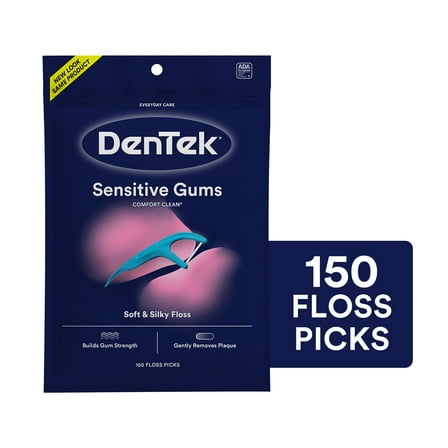 DenTek Comfort Clean Sensitive Gums Floss Picks, Soft & Silky Ribbon, 150 Count