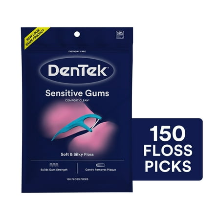 DenTek Comfort Clean Sensitive Gums Floss Picks, Soft & Silky Ribbon, 150 Count