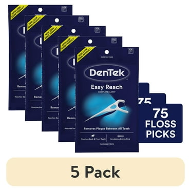 (5 pack) DenTek Complete Clean Easy Reach Floss Picks, No Break & No Shred Floss, 75 Count