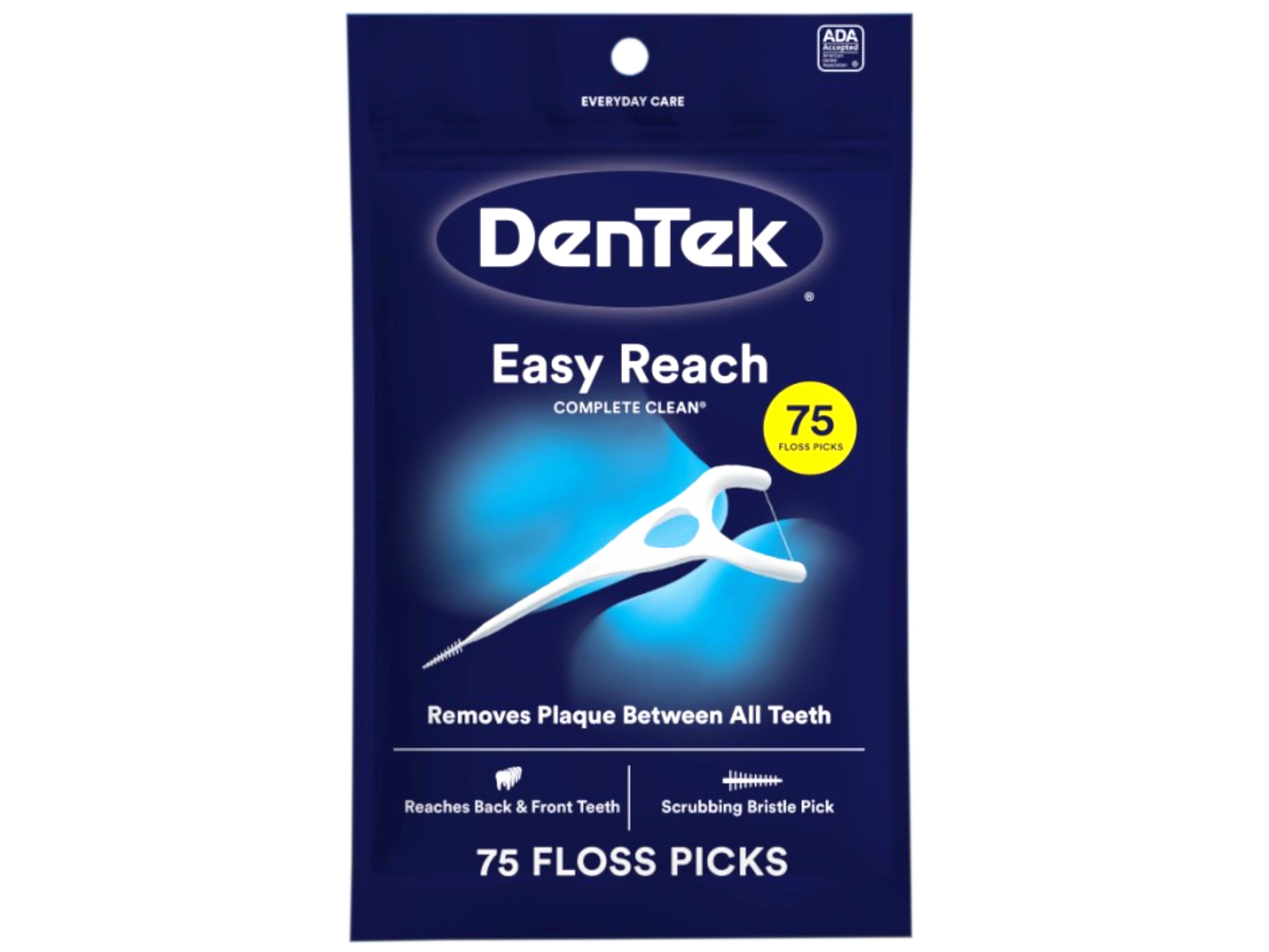 DenTek Complete Clean, Fresh Mint, Easy Reach Angled Floss Picks, No Break & No Shred Floss, 75 Each (Pack of 10)