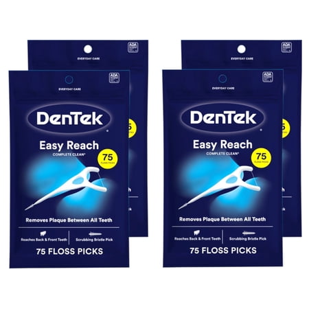 DenTek Complete Clean, Fresh Mint, Easy Reach Angled Floss Picks, No Break & No Shred Floss, 75 Each (Pack of 4)