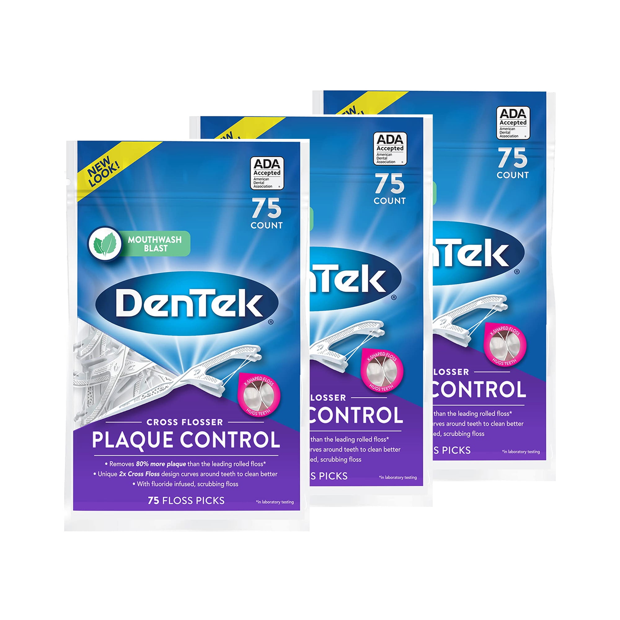 DenTek Cross Flosser Plaque Control Floss Picks, XShaped Floss, 75