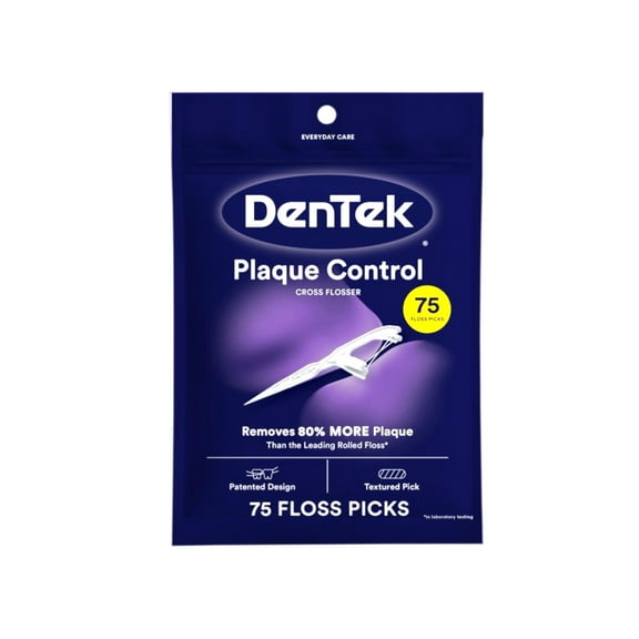 DenTek Cross Flosser Plaque Control Floss Picks, X-Shaped Floss, 75 Count