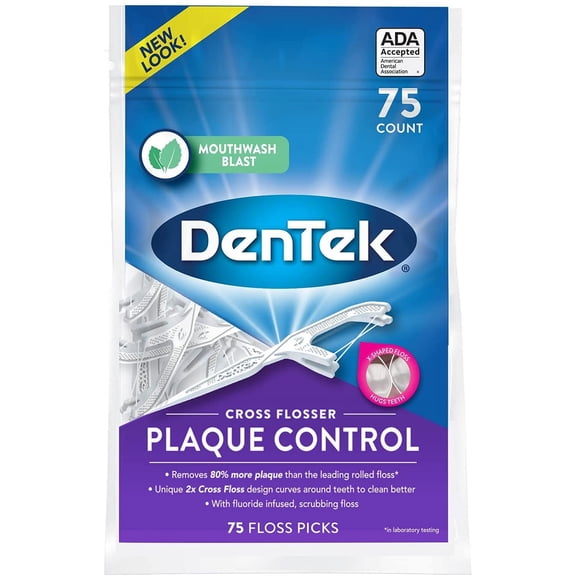 Dentek Cross Flosser Plaque Control Floss Picks, X-Shaped Floss, 75 Count