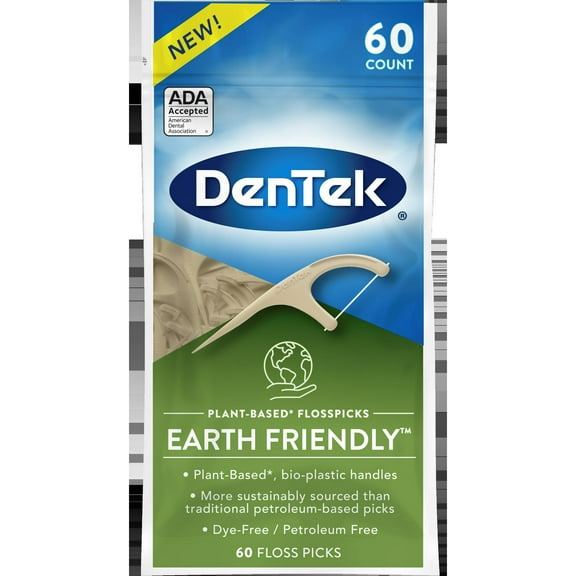 DenTek Earth Friendly Floss Picks, Plant-Based Floss Picks, Floss Picks 60 ea (Pack of 2)