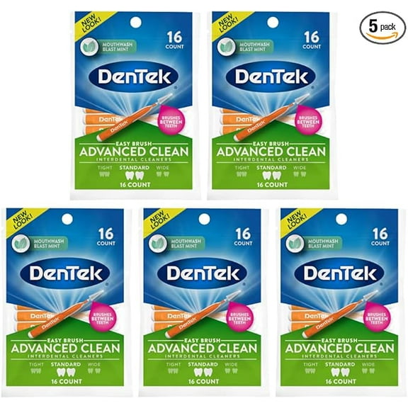 DenTek Easy Brush Interdental Cleaners, Mint, 16 Count (Pack of 5)