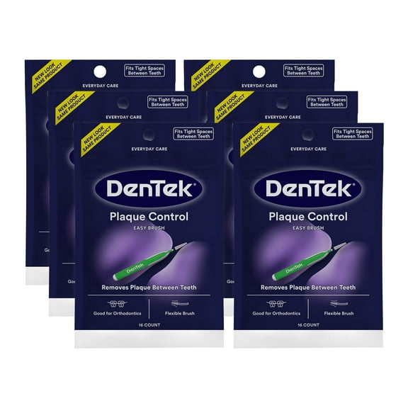 DenTek Easy Brush Plaque NG01Control Interdental Cleaners, Tight, 16 Count, 6 Pack