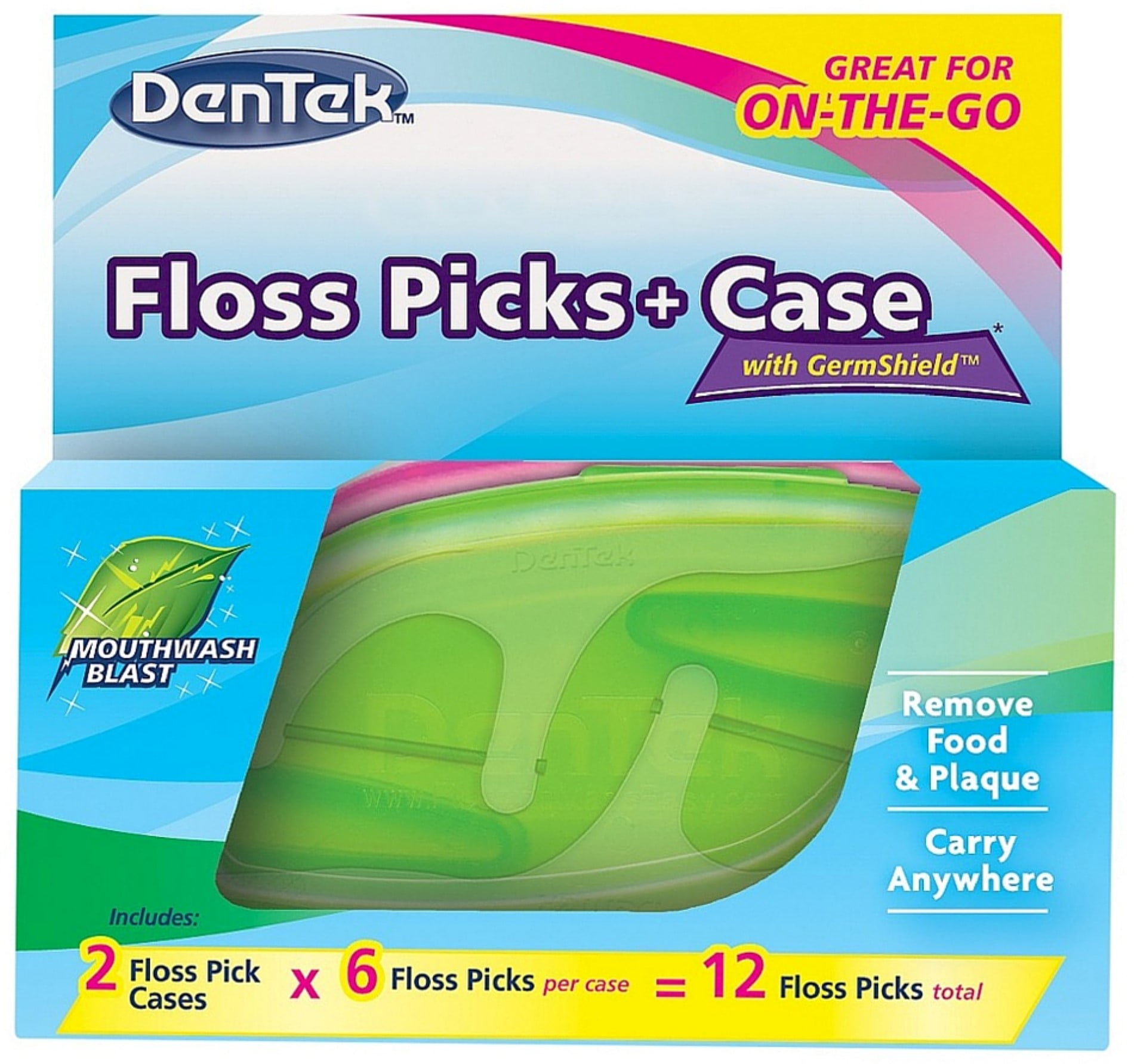DenTek Floss Picks + Case OnTheGo Mint Flosser, Colors May Vary 12 ea