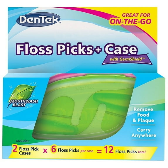 DenTek Floss Picks + Case On-The-Go Mint Flosser, Colors May Vary 12 ea