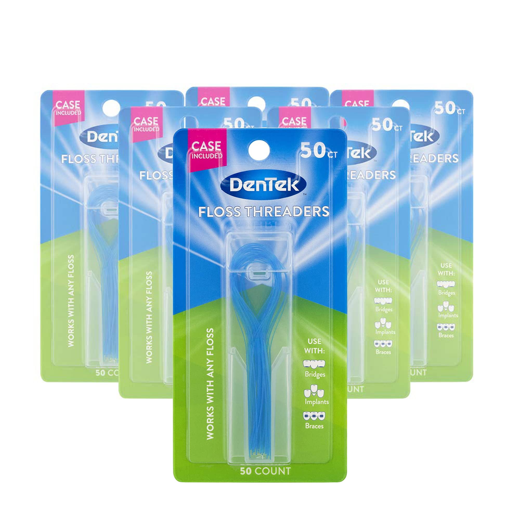 DenTek Floss Threaders | TSF6For Braces, Bridges, and Implants | 50 Count (Pack of 6)