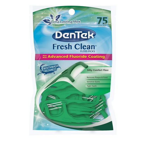 DenTek Fresh Clean Advanced Fluoride Coating Floss Picks, Long Lasting Mint, 75 Ct