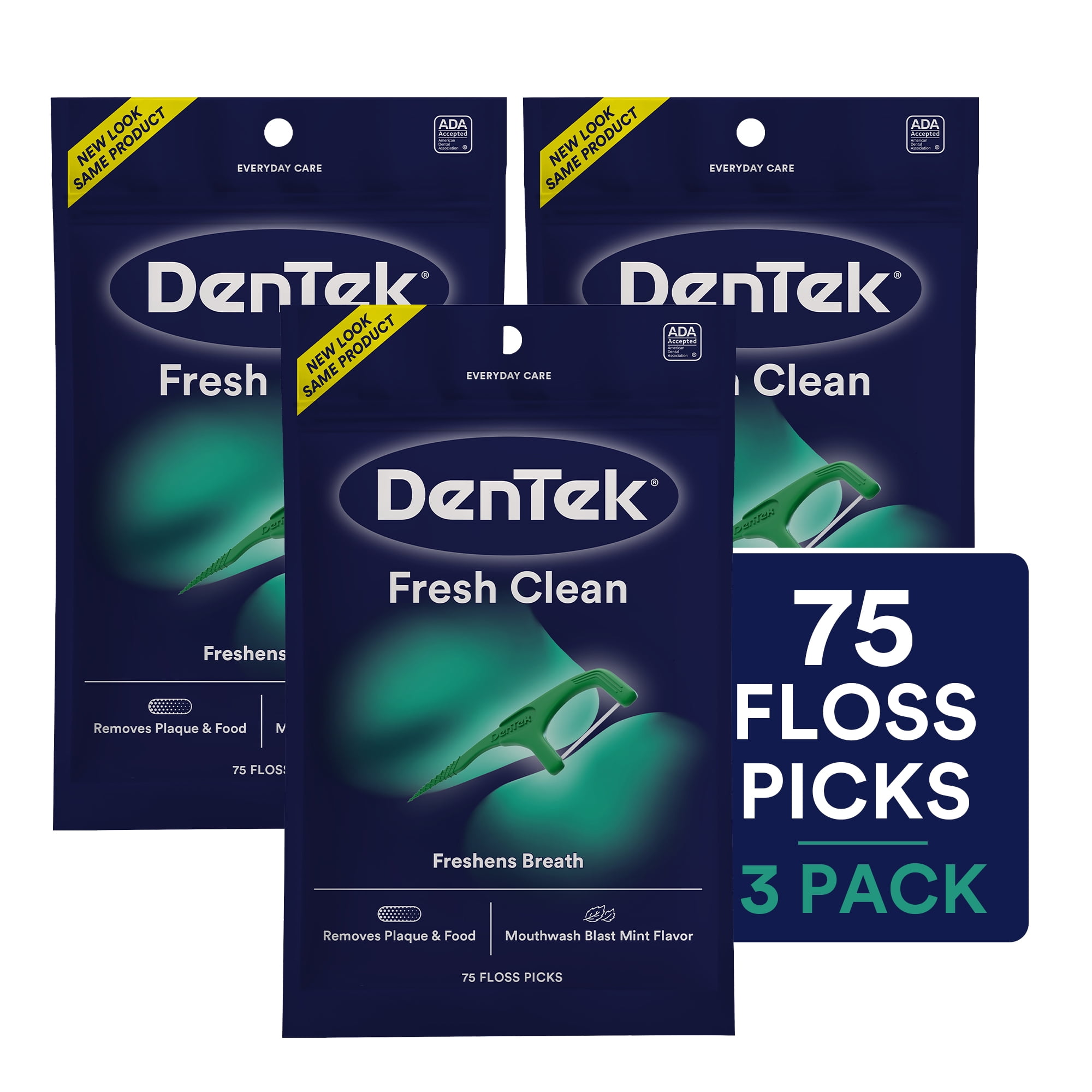 DenTek Fresh Clean Floss Picks, For Extra Tight Teeth, 75 Count, 3 Pack