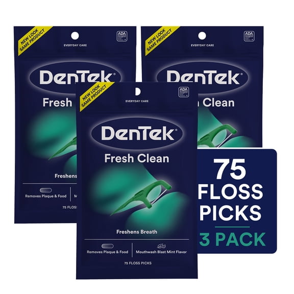 DenTek Fresh Clean Floss Picks, For Extra Tight Teeth, 75 Count, 3 Pack