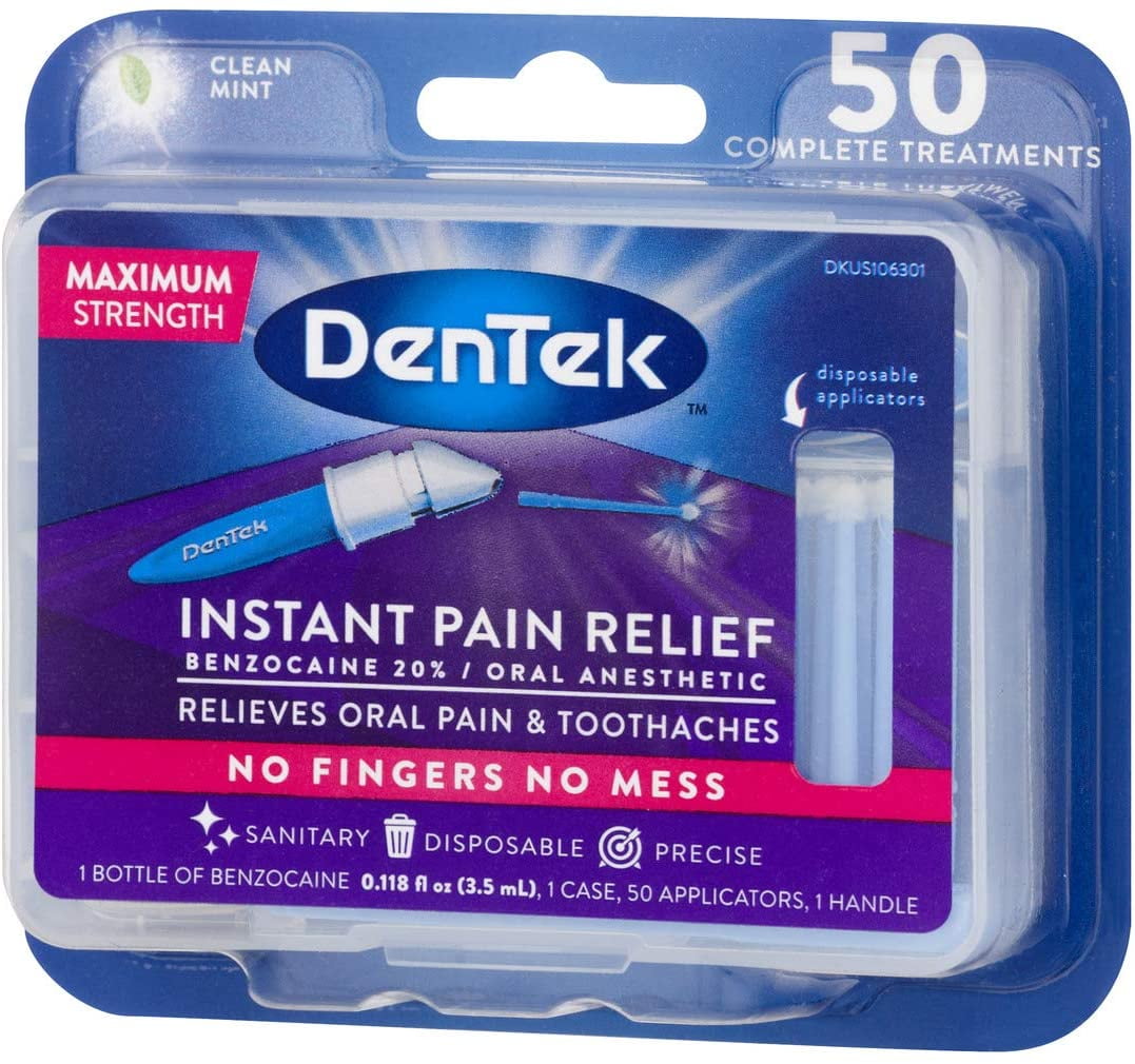 DenTek Instant Oral Pain Relief Adult Mouthwash Kit with Benzocaine 20%, 50-Count Pack