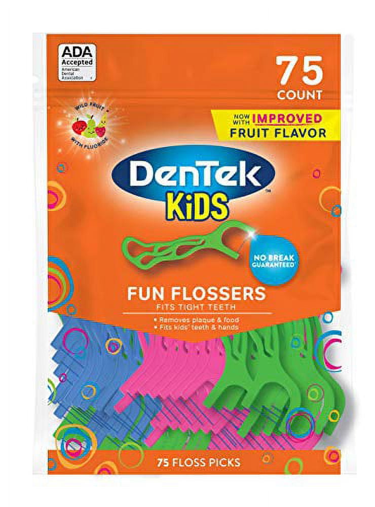 DenTek Kids Fun Flossers | Removes Food & Plaque | 75 Count