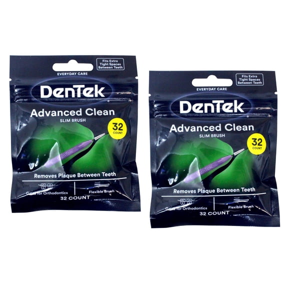 DenTek Slim Brush Advanced Clean Interdental Cleaners, Tight, Fresh Mint, 32 Count - 2 Pack