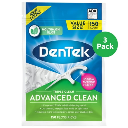 DenTek Triple Clean Advanced Clean Floss Picks, 150 Count, 3 Pack