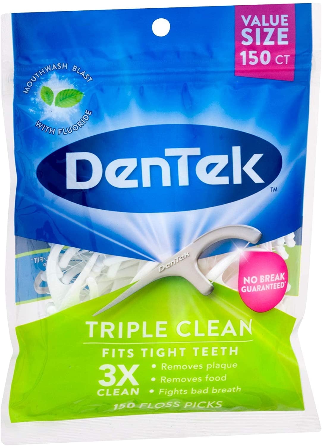 DenTek Triple Clean Advanced Clean Floss Picks, Fresh Mint, 150 Each