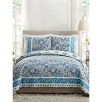 Dena Home Blue Bisou Floral 3-Piece Quilt Set, King