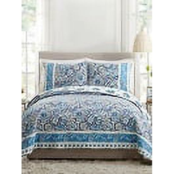 Dena Home Blue Bisou Floral 3-Piece Quilt Set, Full/Queen