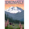 thumbnail image 1 of Denali, Alaska, North America's Tallest Peak, Bears and Spring Flowers (12x18 Wall Art Poster, Room Decor), 1 of 3