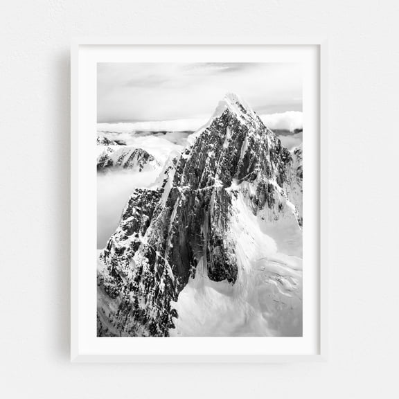 Denali - Alaska Photography Mountain Snow Black and White Nature Winter Scenic Wilderness White Framed Wall Art Print 5 x 7 inches