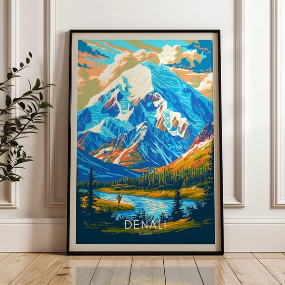 Denali Alaska Travel Print, Mountain Illustration Art Print Unframed Paper Print