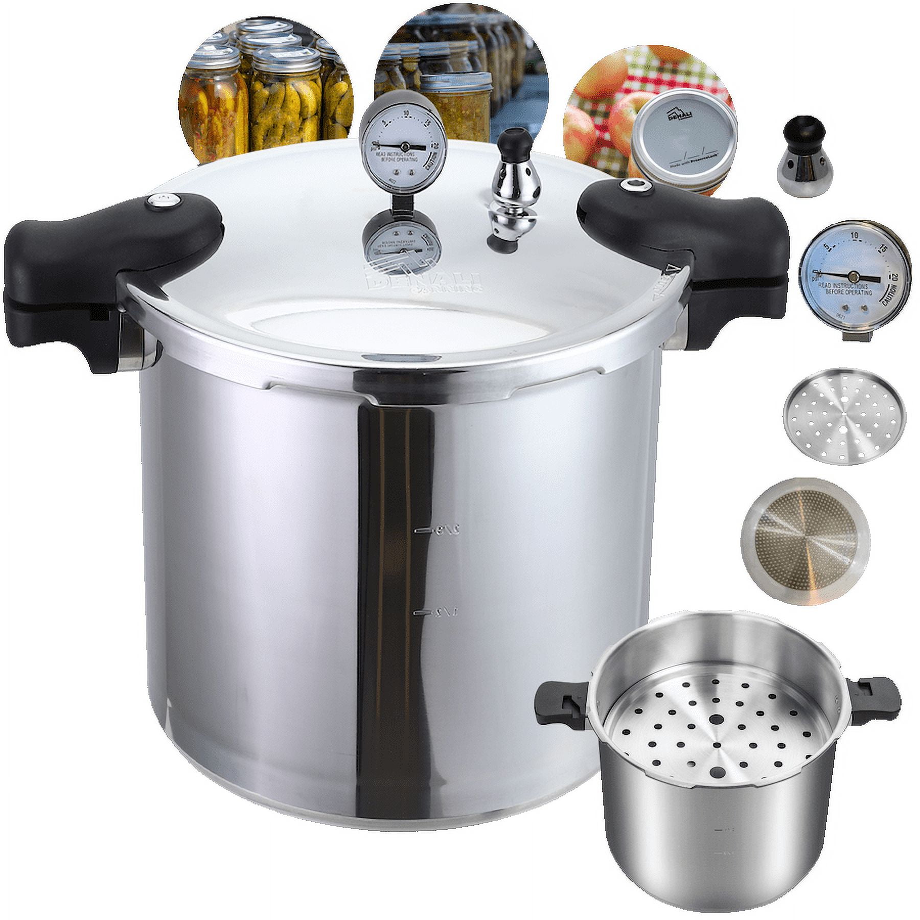 25quart pressure canner cooker and cooker with cooking rack canning  pressure cooker with gauge Explosion proof safety valve Extra-large size  great for