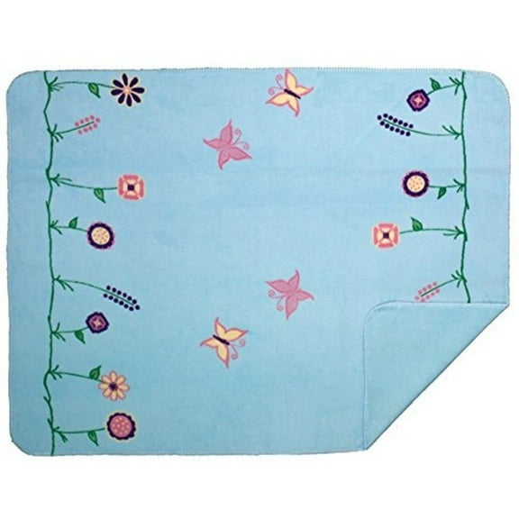 Denali Home Collection by Monterey Mills 50-Inch by 60-Inch Denali Blanket,Double-Sided, Reversible, MicroPlush Throw, Whimsical Floral Soft Blue/Soft Blue