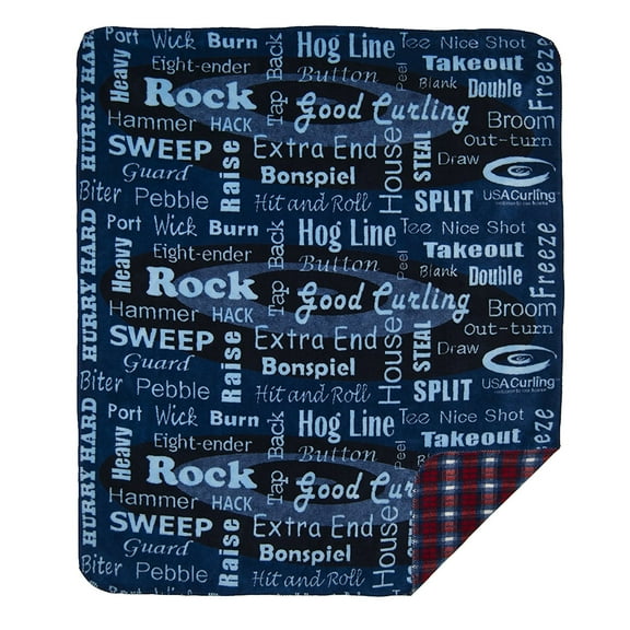 Denali Home Collection by Monterey Mills 60-Inch by 70-Inch Denali Double-Sided MicroPlush Throw, USA Curling Words/Red Plaid