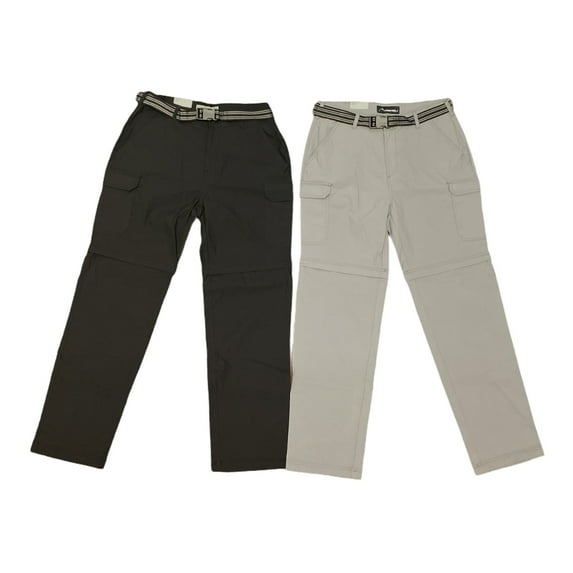 Denali Men's Flex Waist Convertible Zip-Off Stretch Travel Pant Short, Belted (Cement, 36/30)