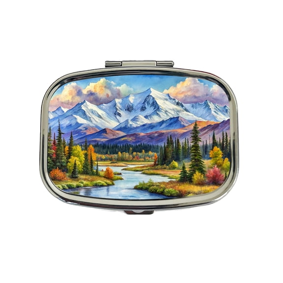 Denali National Park Alaska Watercolor Style Small Travel Handbag Pill Box Case