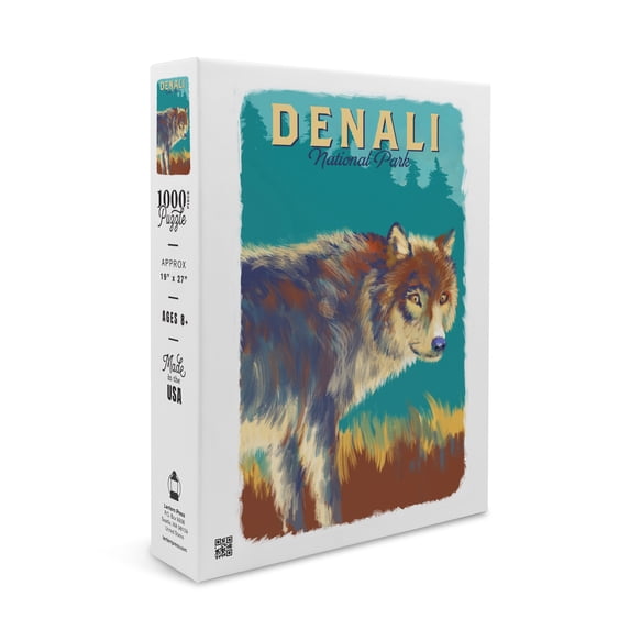 Denali National Park, Alaska, Wolf, Vivid Watercolor (1000 Piece Puzzle, Size 19x27, Challenging Jigsaw Puzzle for Adults and Family, Made in USA)