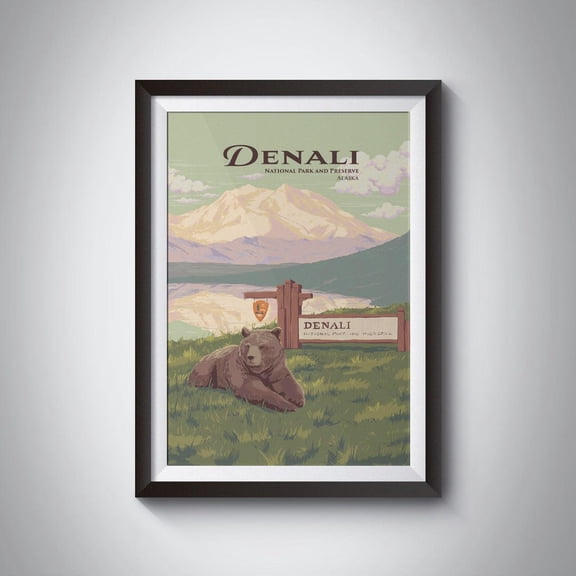Denali National Park Alaska Wonder Lake Mountain Wall Art, Unframed Paper Poster 8x10in