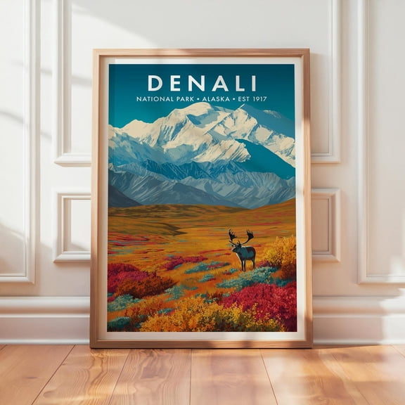 Denali National Park Nature Landscape Retro Travel Design Poster