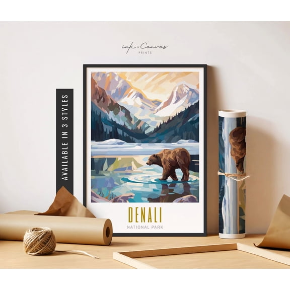 Denali National Park Poster Denali Mountain Wall Art Denali Alaska Travel Art Poster Vibrant Colorful Wall Art Poster Art Home Decor, 8x12 UNFRAMED