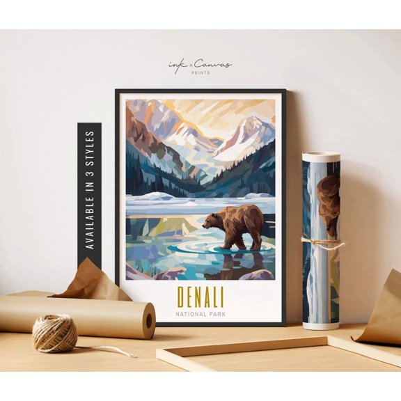 Denali National Park Poster Denali Mountain Wall Art Denali Alaska Travel Art Poster Vibrant Colorful Wall Art Poster Art Home Decor UNFRAMED Poster, Wall Art for Decor, Present, 12x18